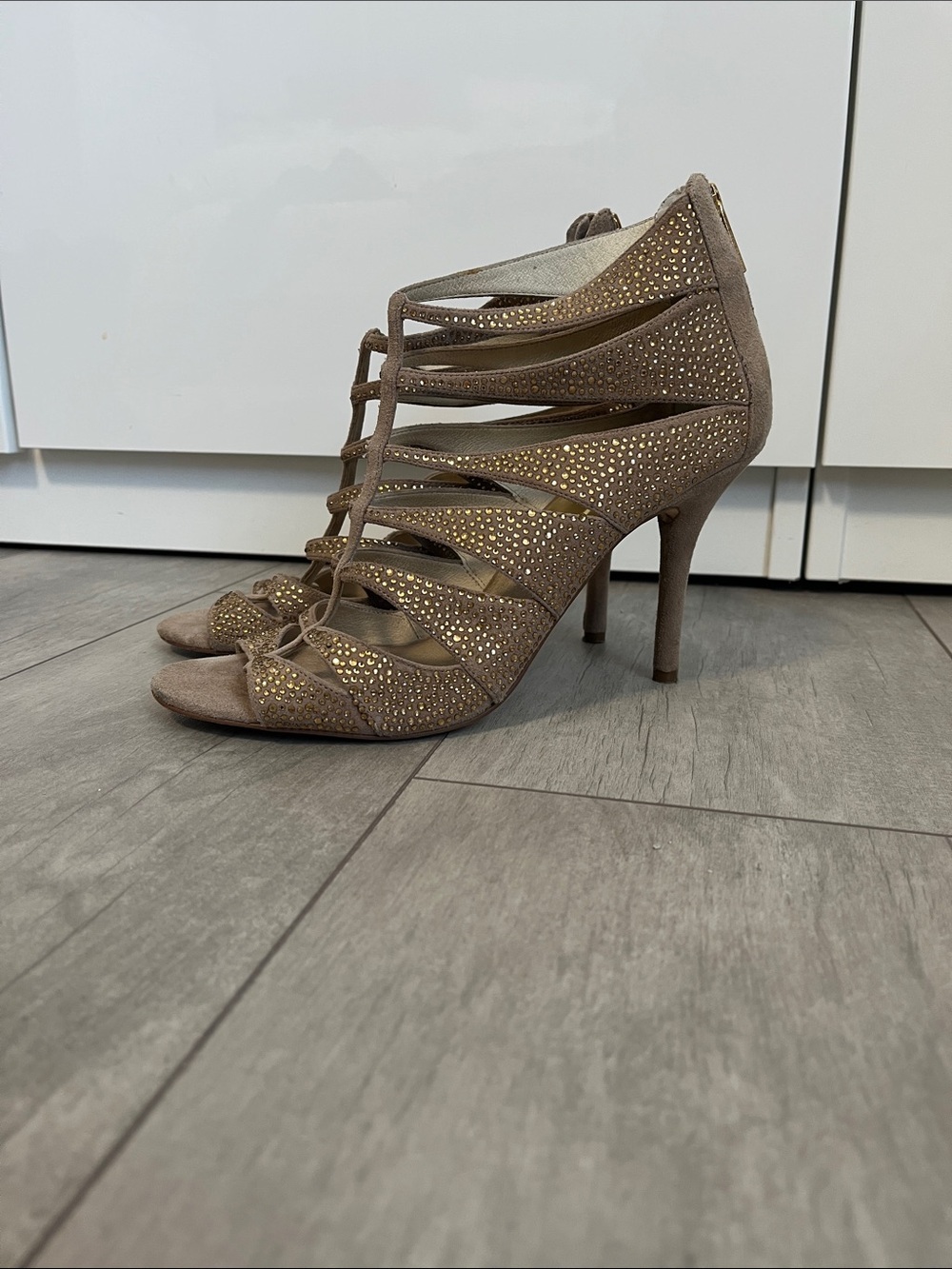 MICHAEL KORS Mavis Open Toe Studded Heels, Size 9